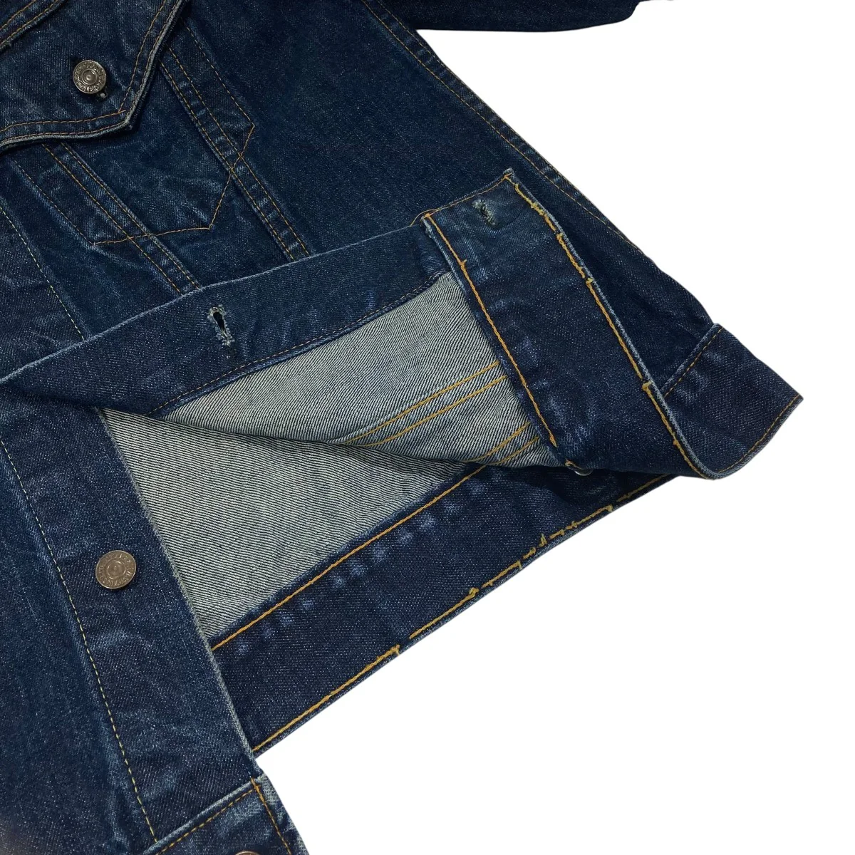 70s 70505 BIGE ボタン裏525 イエローステッチ混デニムジャケット - Image 5