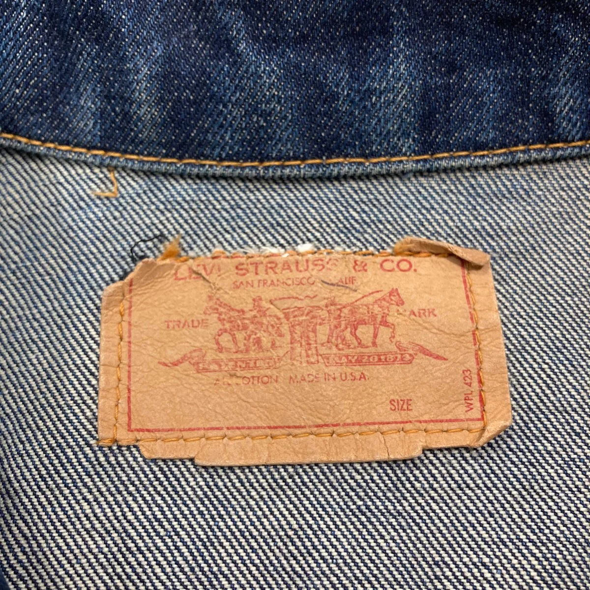 70s 70505 BIGE ボタン裏525 イエローステッチ混デニムジャケット - Image 7